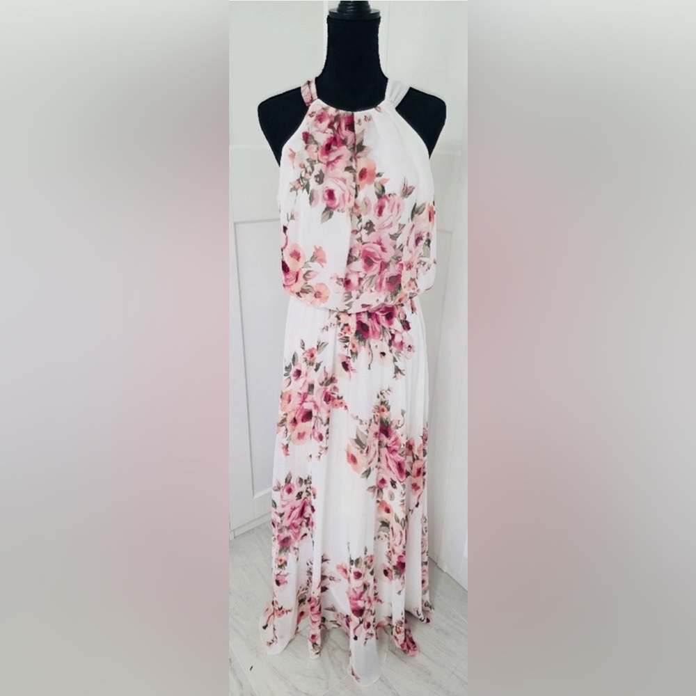 Floral Maxi Dress - White and Pink